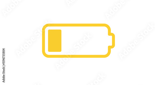 Minimalist yellow low battery icon on white background