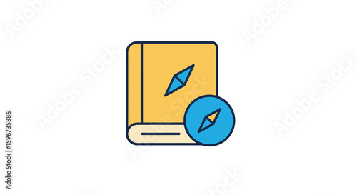 Navigation book and compass icon in flat style