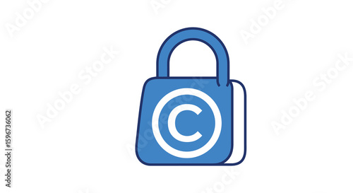 Copyright lock icon: blue and white padlock symbol in flat design