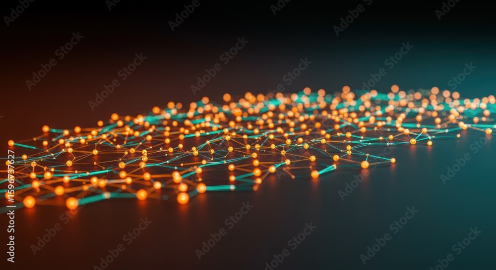 Obraz premium Glowing Network Nodes Illuminate the Dark Background
