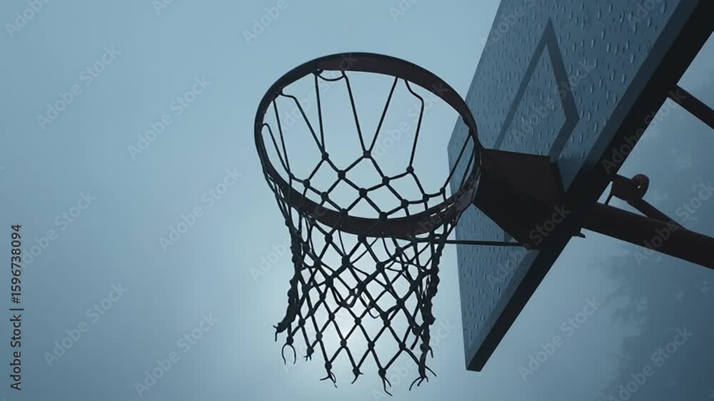 the camera zooms in on the basketball hoop