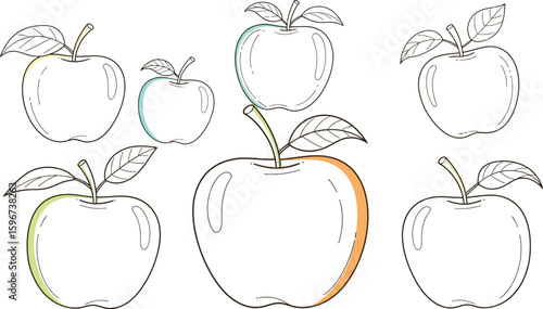 Apple coloring page illustration for kids and adults fruit outline design