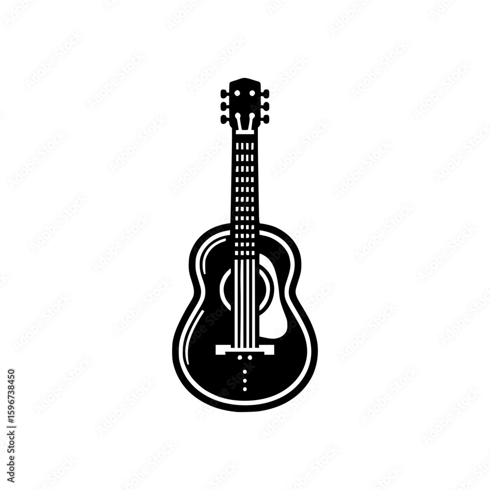 Fototapeta premium An elegant, black and white illustration of a acoustic guitar. A classic musical instrument, ready to make the best sounds 
