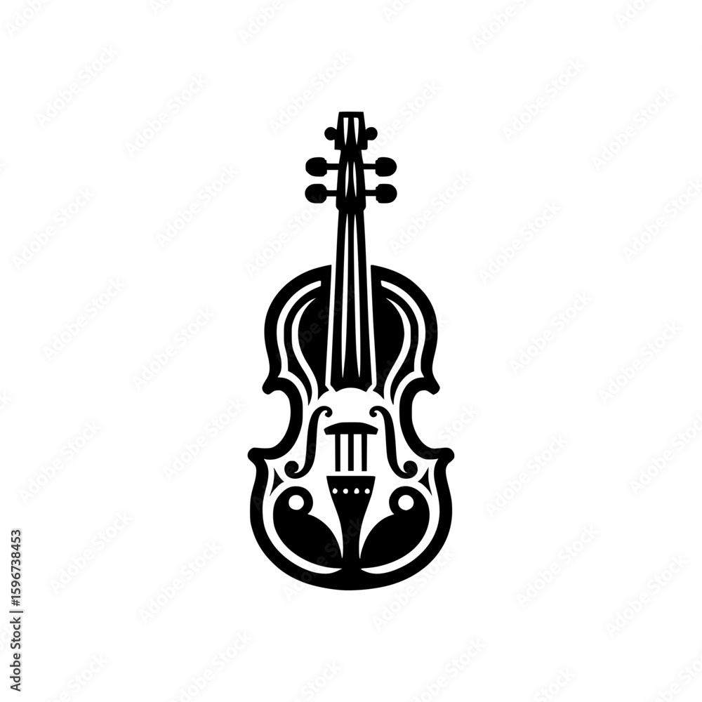 Fototapeta premium A black and white illustration of a violin with intricate details, evoking a sense of elegance and musical artistry