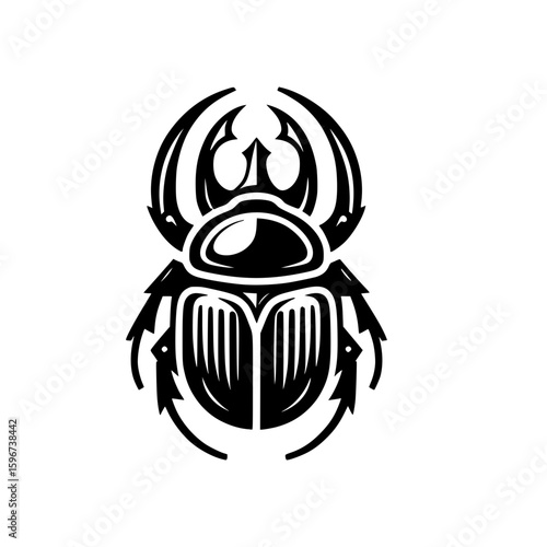 Elegant black scarab beetle illustration with intricate details