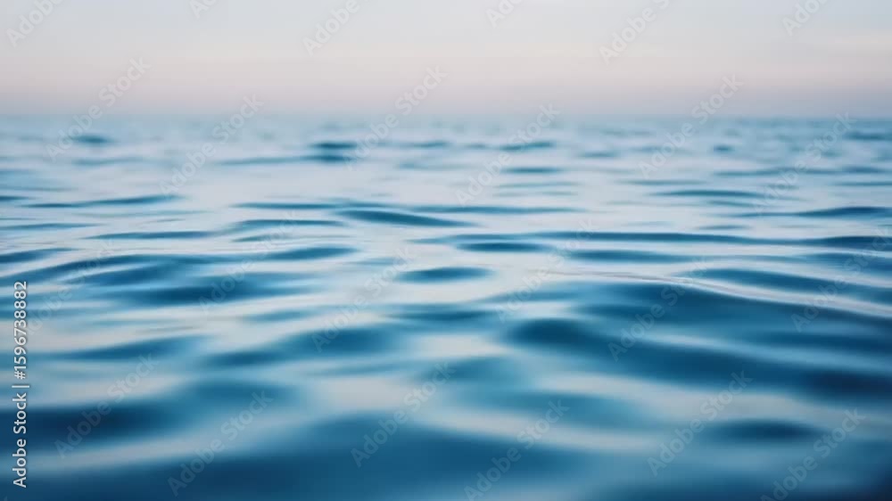 Calming deep blue sea stretches to a soft pink horizon conveying peacefulness and the immense scale of nature Calming deep blue sea stretches to a soft pink horizon conveying peacefulness and the immense scale of nature