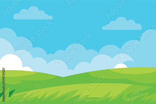 Beautiful blue sky with cloud and green field 
