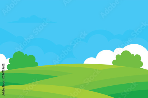 Beautiful blue sky with cloud and green field 