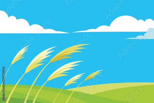 Beautiful blue sky with cloud and green field 