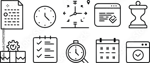 Set of washing machine icons with clock and timer symbols for business and office design