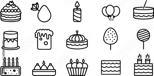 Set of colorful vector icons featuring cakes cupcakes desserts and sweets