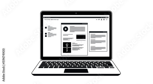 Minimalist black and white laptop displaying web page content on screen