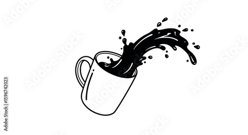 Coffee mug spilling liquid silhouette on white background