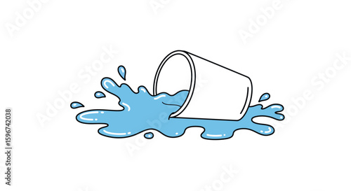Spilled blue liquid from tipped over cup
