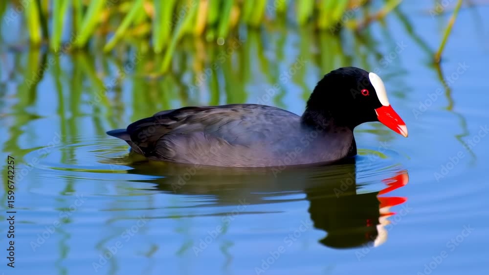 Common Coot Swimming Gracefully on Calm Water, Nature's Beauty Common Coot Swimming Gracefully on Calm Water, Nature's Beauty