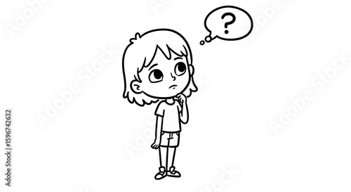 Curious child in thought with speech bubble question mark