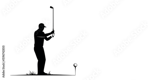 Silhouette of golfer preparing swing on course