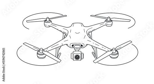 Detailed drone with camera in linear style for technology and gadgets