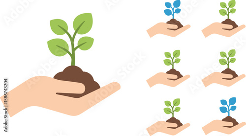 Plant in hand vector illustration for growth and environmental conservation