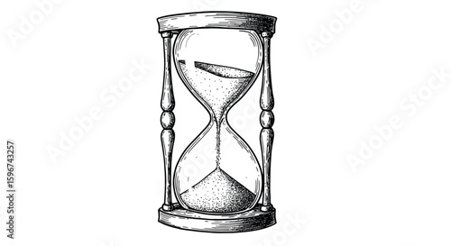 Intricate ink drawing of classic hourglass with flowing sand in vintage style