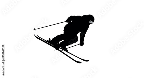 Dynamic skier in motion silhouette: adventure on snowy slopes