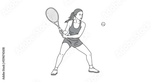 Linear tennis player preparing for backhand swing on court