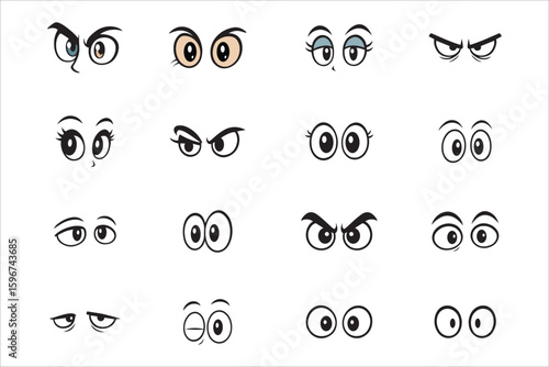 Cartoon eyes set. Vector collection of comic character eye expressions showing various emotions like happy, sad, and angry