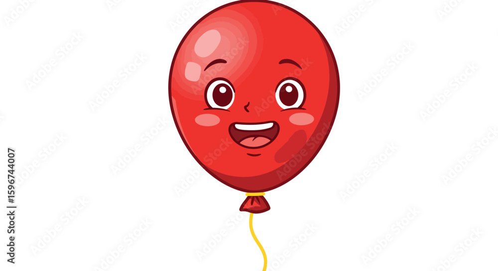 Obraz premium Cheerful red balloon with cartoon face and yellow string on white background