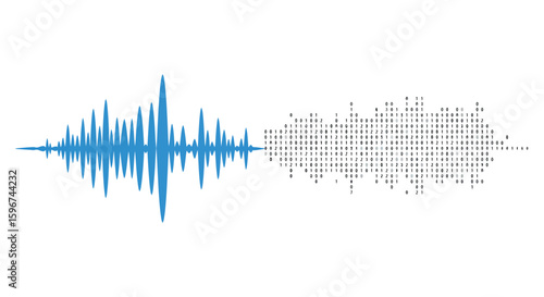 Digital sound wave transforming into binary code