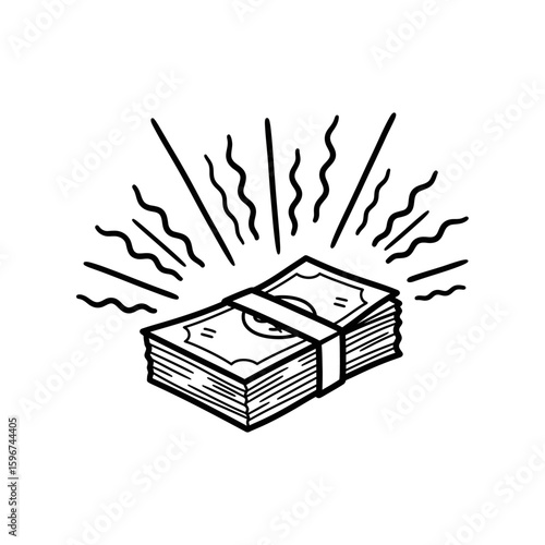 A stack of dollar bills isolated on white background represents financial success
