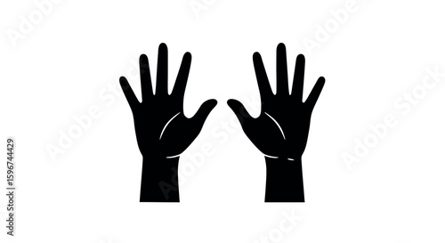 Raised hands in prayer silhouette on white background