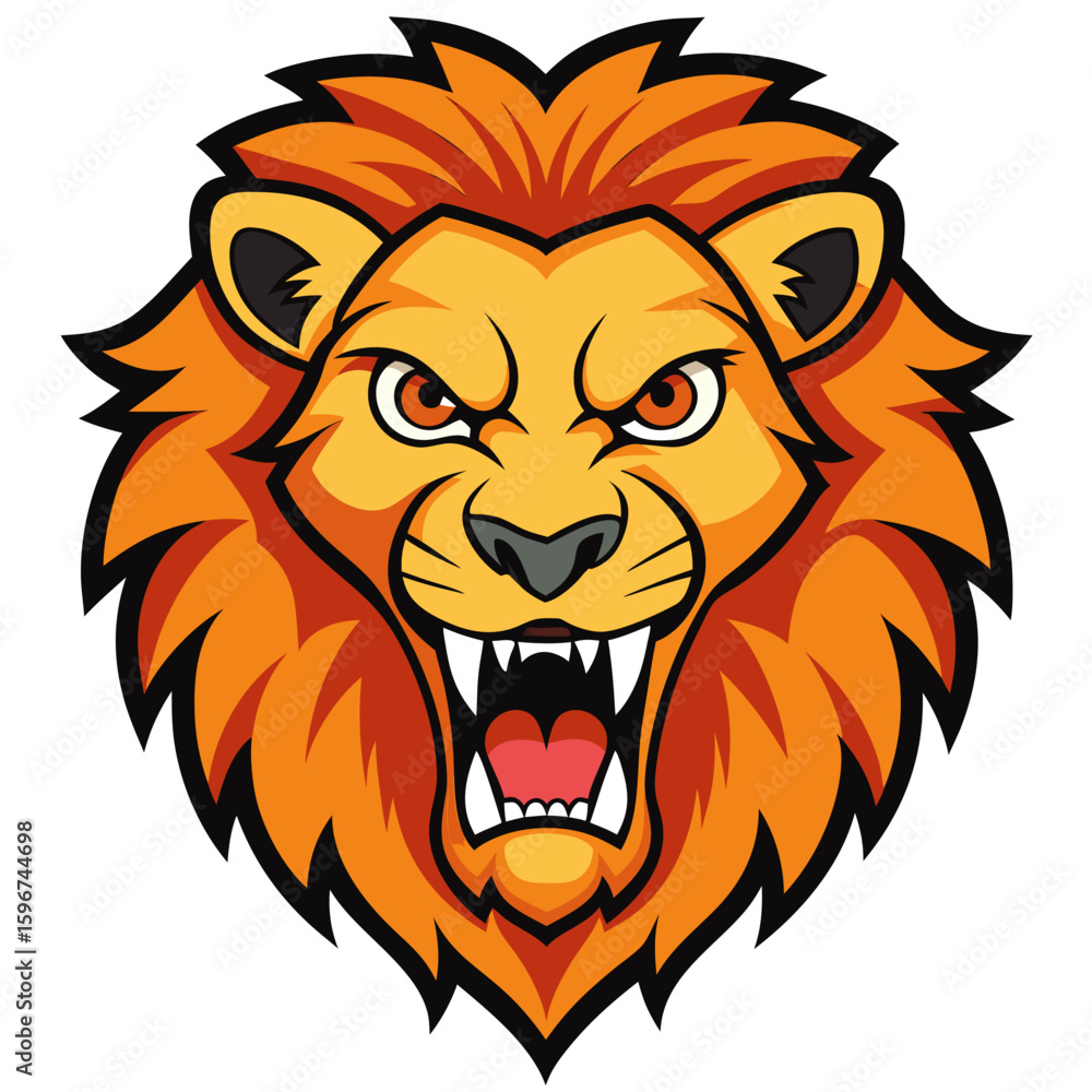Naklejka premium Fierce Cartoon Lion Head Mascot Illustration.