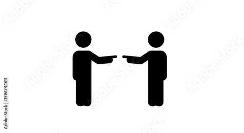 Silhouette of two people arguing with gestures on white background
