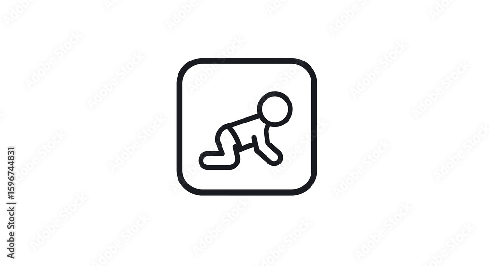 Minimalist baby crawling symbol in black and white icon style Minimalist baby crawling symbol in black and white icon style