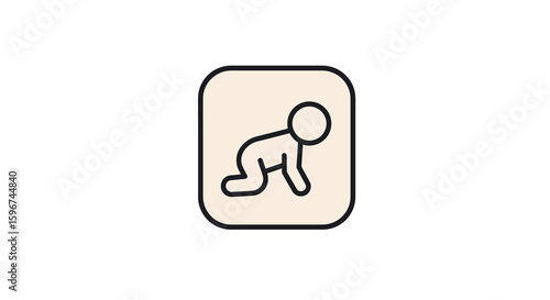 Minimalist baby crawling icon in simple line art design for childcare apps