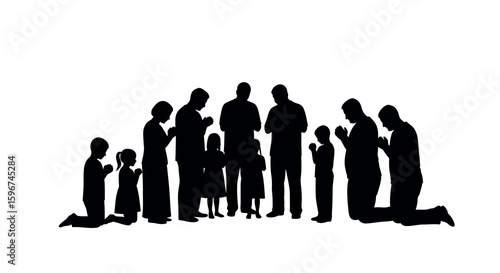 Silhouette of families in prayer: unity and peaceful reflection