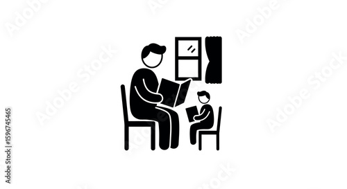 Silhouette of parent and child reading together in cozy room