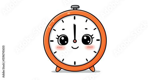 Cute cartoon clock with adorable face on white background