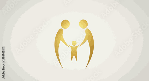 Golden family silhouette: heartwarming abstract symbol of unity and love