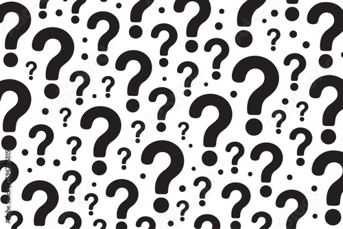 Repeating black question marks on white background asking curious conceptual questions