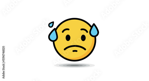 Sweating emoji expressing anxiety with cartoon teardrop elements