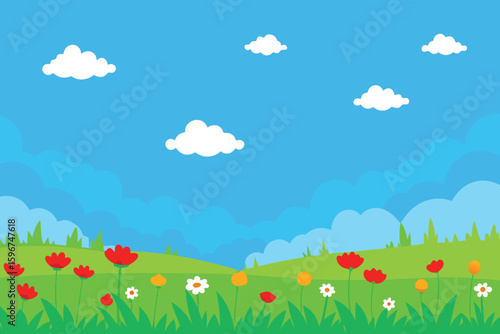 Beautiful blue sky with cloud and green field 