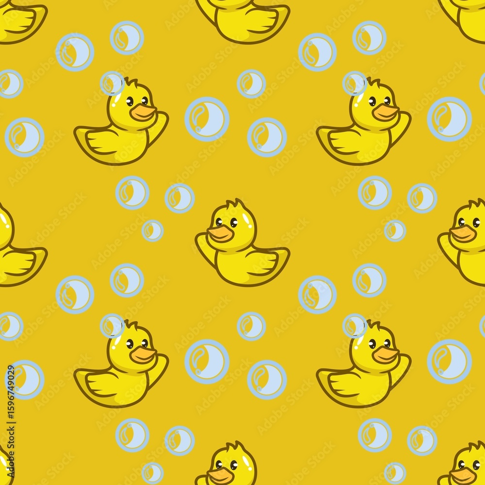 Fototapeta premium seamless pattern with yellow duck in the bubbles and with a plain background.