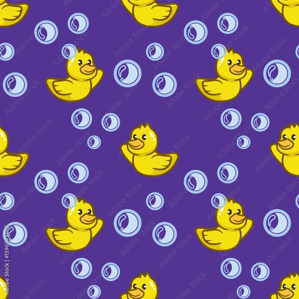 Obraz premium seamless pattern with yellow duck in the bubbles and with a plain background.