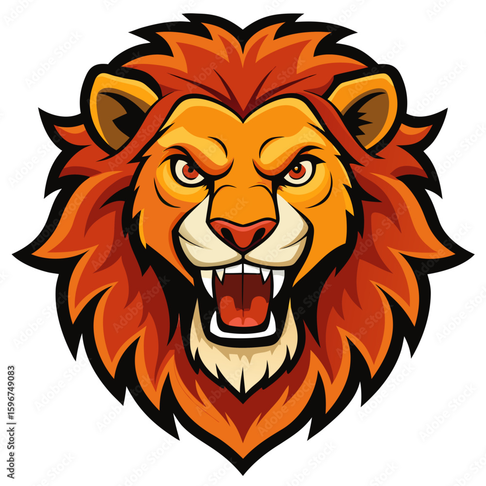 Obraz premium Fierce Cartoon Lion Head Mascot Illustration.