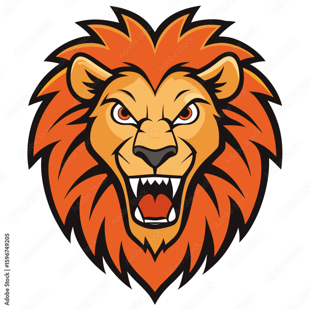 Obraz premium Fierce Cartoon Lion Head Mascot Illustration.