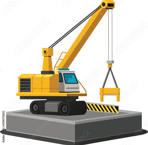 Yellow Mobile Crane Lifting Heavy Object Construction Site Machine