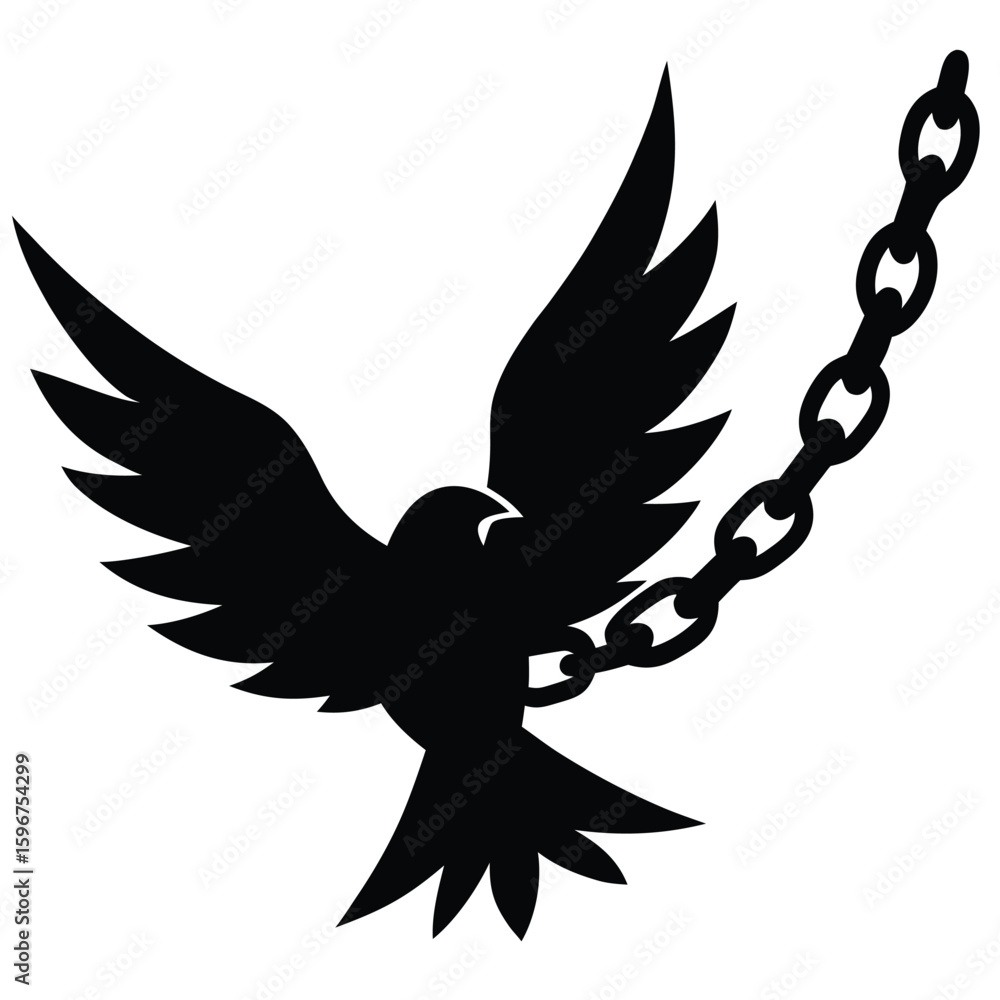 Obraz premium Black bird breaking chain silhouette freedom