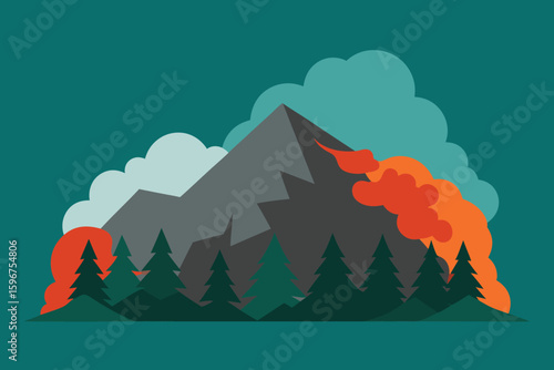 Wildfire Threat Forest Ablaze with Flames and Smoke