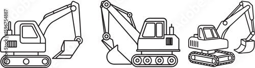 Simple outline drawing of a construction excavator with tracks and bucket